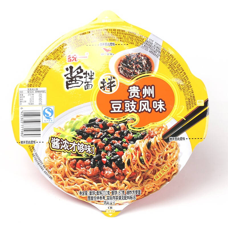 统一 方便面 酱拌面 贵州风味豆豉味 110g碗装