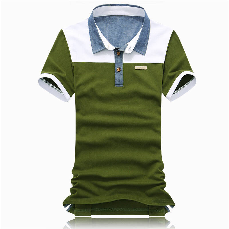 欣2014夏季新款男装休闲翻领t恤修身时尚撞色短袖polo汗衫3510 绿色