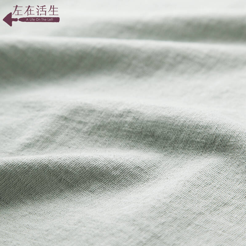 生活在左 夏装新款 原创品牌 真丝假两件女t恤短袖9420220020 浅灰绿