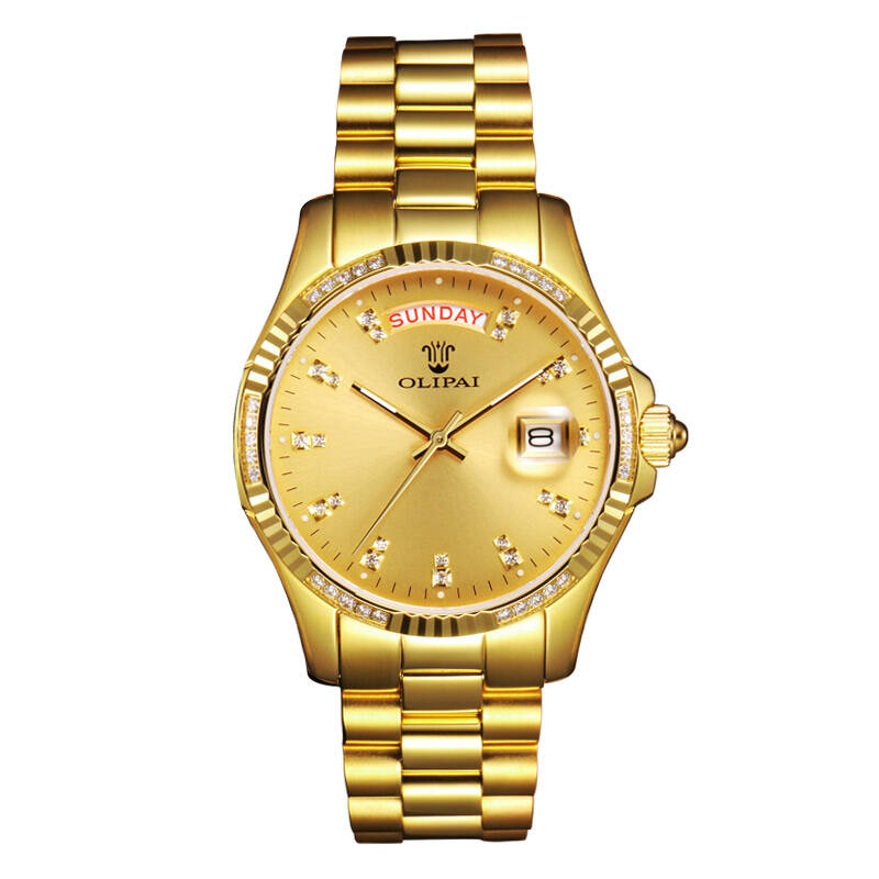 欧力派olipai瑞士手表石英表男表金表防水镶钻日历腕表jt9061-sg-g货