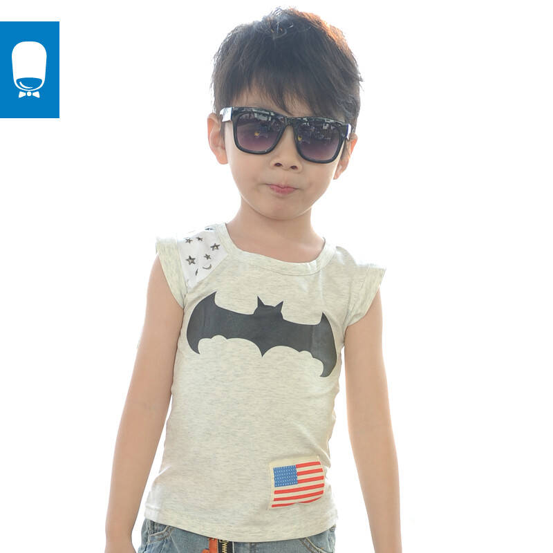小小莎啦 夏款新款 男童蝙蝠侠印花儿童纯棉打底背心 341021 花灰色