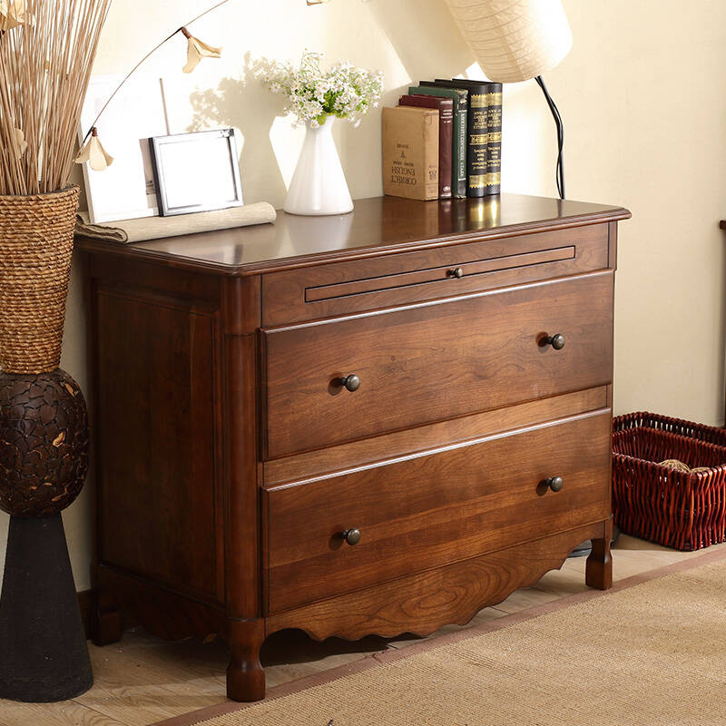 全实木二斗柜简约美式两斗柜抽屉储物收纳柜水性漆熙和实木家具 浓