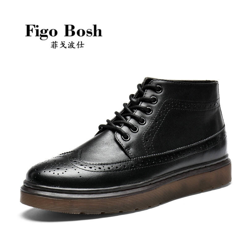 figobosh菲戈波仕 马丁男靴复古英伦布洛克潮流圆头休闲高帮男靴 古铜