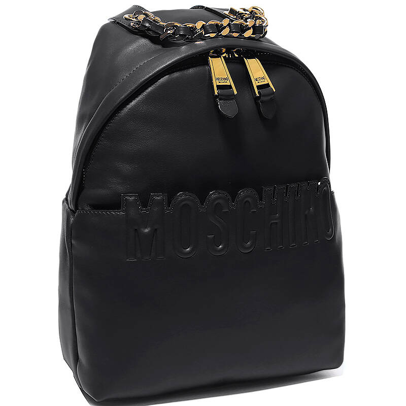 moschino 莫斯奇诺 女士黑色羊皮字母装饰金色拉链双肩包 a7603 8002