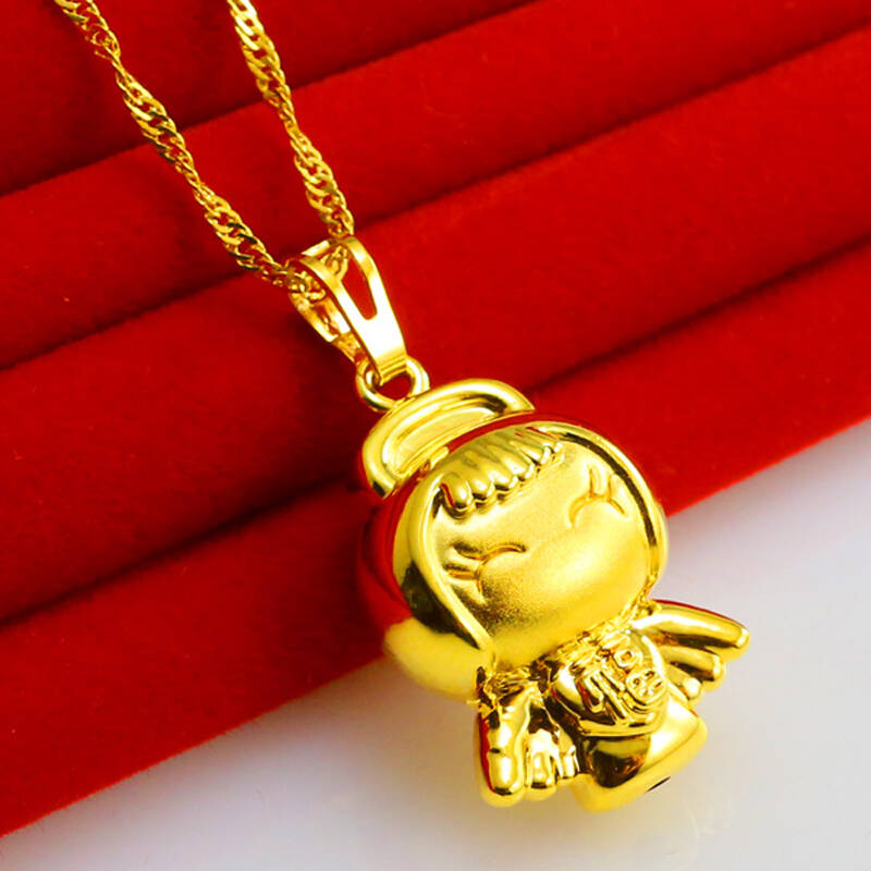 千影珠宝 黄金项链天使福娃宝宝空心坠子镀金女款仿真999金子首饰品