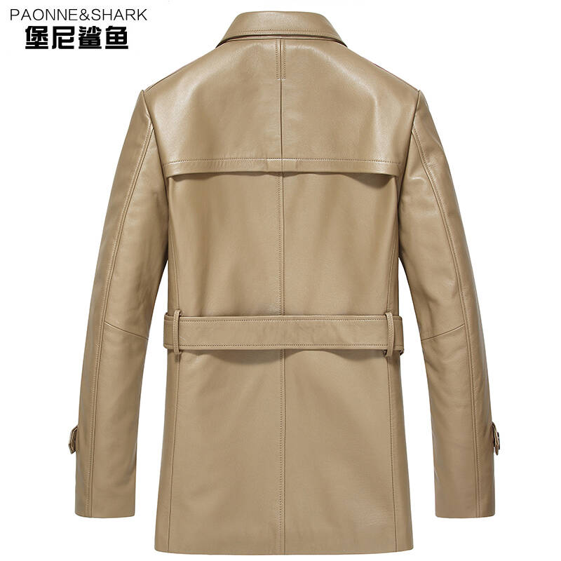 堡尼鲨鱼男士真皮风衣男式牛皮皮衣中长款皮夹克牛皮风衣海宁皮衣
