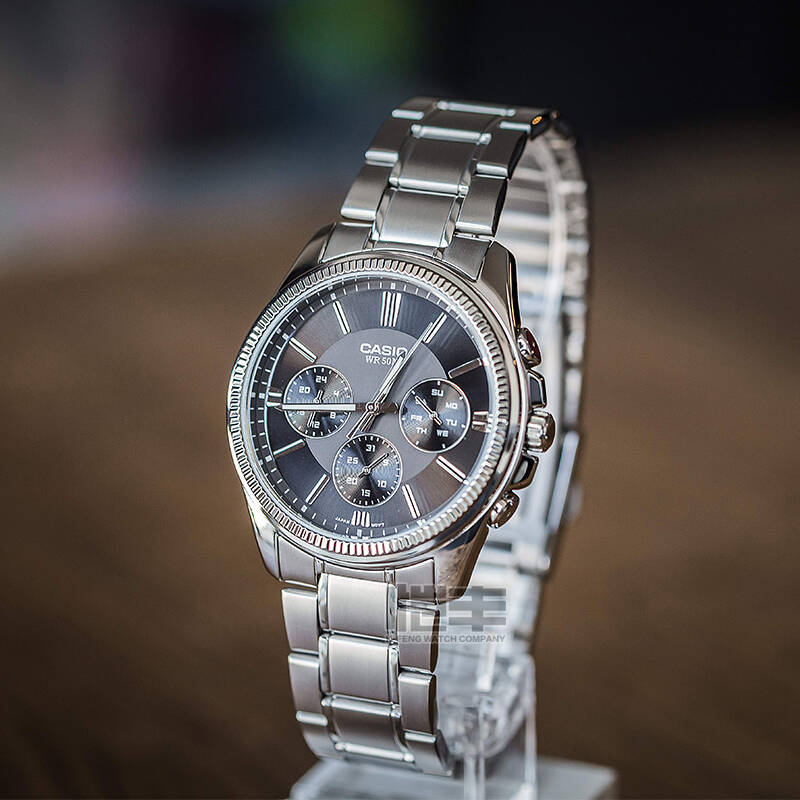 服务】卡西欧(casio)男表 钢带日历星期男士手表 黑盘mtp-1375d-1a