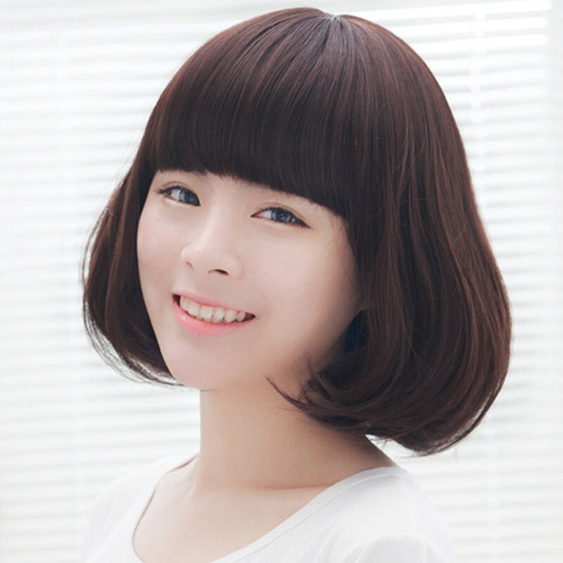 时尚假发女齐刘海中短发蓬松bobo梨花头整顶头套 深棕色