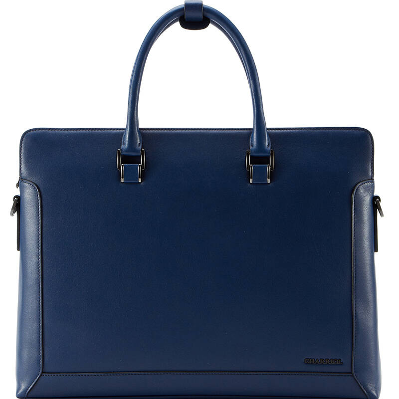 夏利豪 charriol 牛皮单肩包 蓝色商务横款方形真皮男手提包 cf016