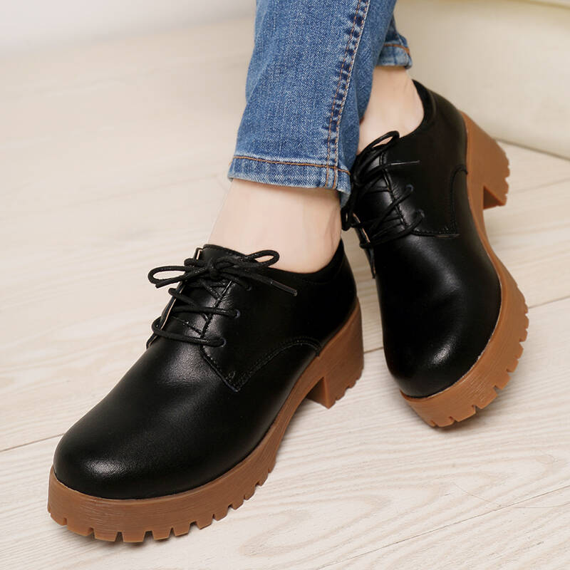 单鞋女真皮透气2015秋季新款中跟时尚厚底女鞋 8895 黑色 36 - 京东