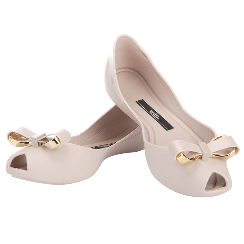 melissa 梅丽莎 女士queen系列米色鱼嘴平底蝴蝶结果冻鞋 31695 01319