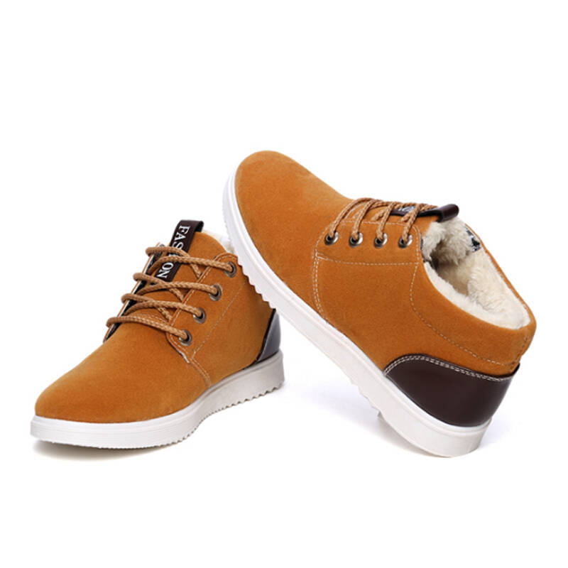 恒河鲨 男士日常休闲板鞋加毛保暖韩版时尚潮流休闲中帮鞋 hv3卡其色