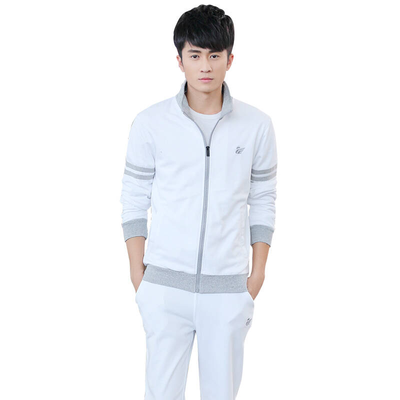 贺斯达男士运动套装秋冬运动服男运动装运动裤休闲卫衣套装h6031 白色