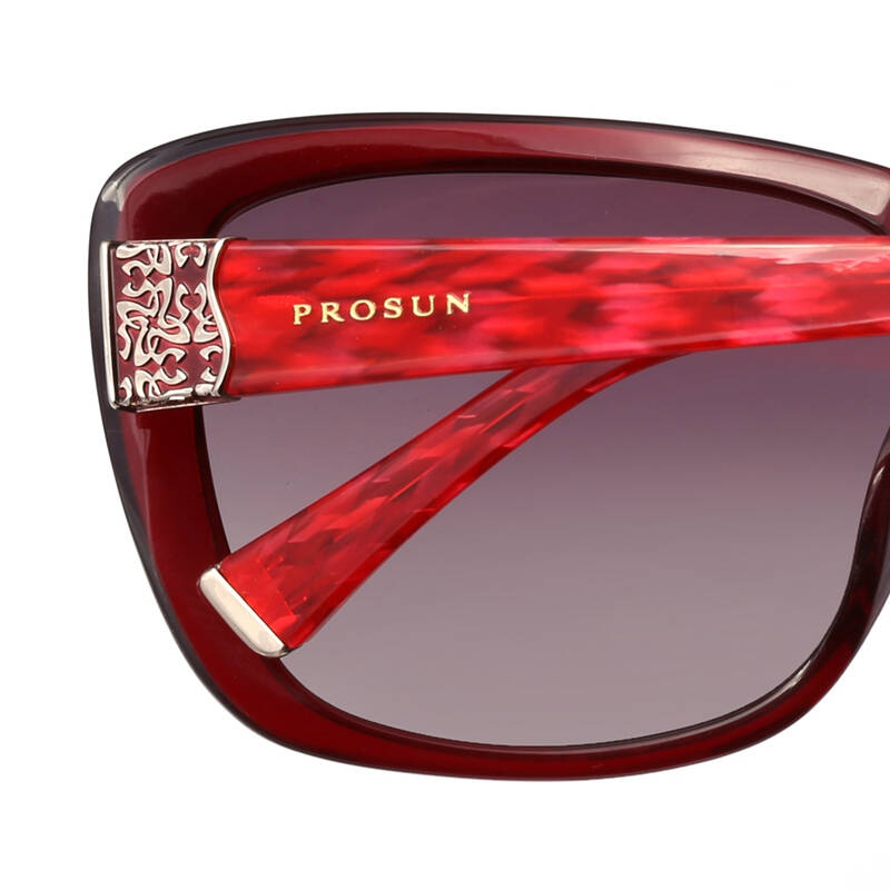 保圣prosun女士大框户外出行偏光镜复古眼镜61343 红色61343c2
