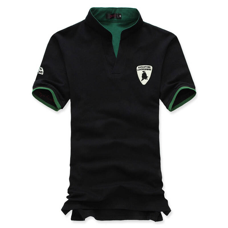 2014夏款 兰博基尼短袖v领t恤 公牛立领短袖polo衫 w31 黑色 xxxl