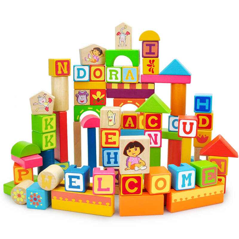 特宝儿朵拉找字母积木玩具木制大块 宝宝积木早教玩具英语启蒙玩具