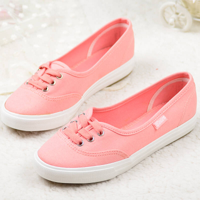 2104夏季 透气低帮浅口 学生平底鞋 帆布女鞋 粉红色 39