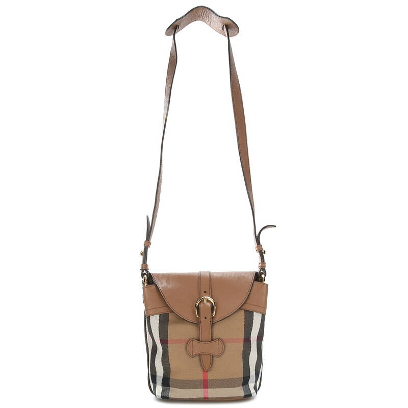burberry 巴宝莉 女款棕色织物配皮经典格纹肩背斜挎休闲包 39807861