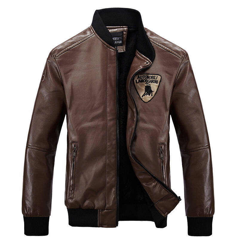 2016新款韩版修身机车短男式兰博基尼刺绣绅士装皮衣外套 黑色 xl