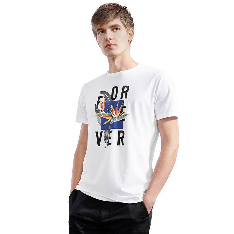 a21 以纯男装个性印花修身圆领短袖t恤 4621330013 特白 170/84a/m