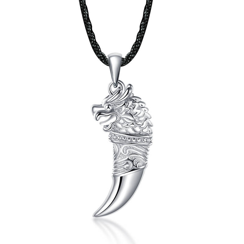 永相随 s925银项链男 时尚个性霸气狼牙男士吊坠 送男友礼物银饰品