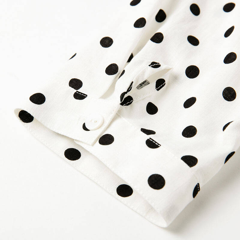 非鱼复古文艺波点白衬衫女宽松七分袖原创设计女装2016春装新款 白色