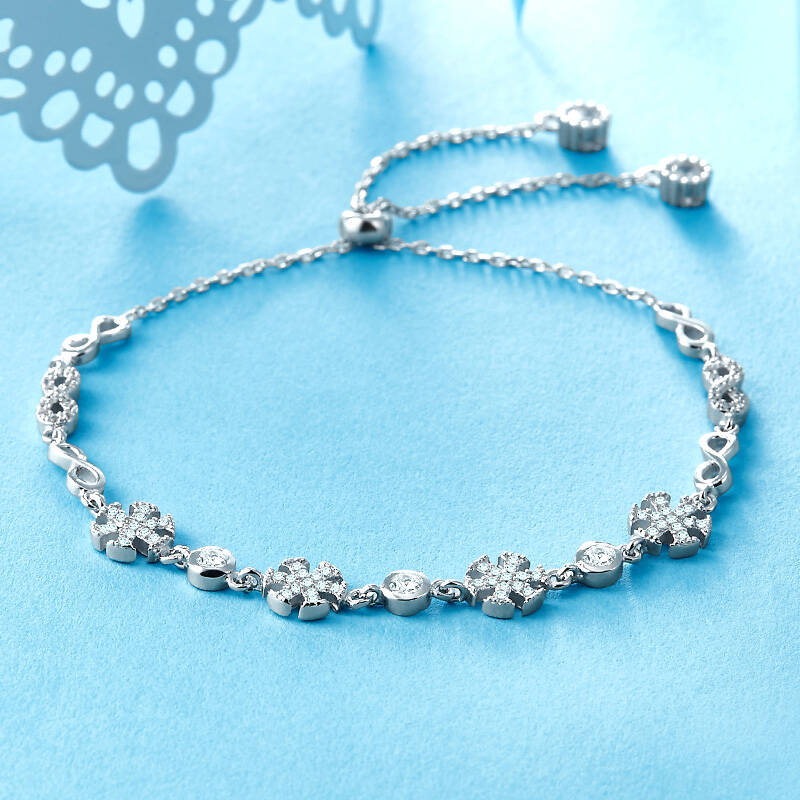 t400 s925银手链女甜美时尚个性百搭配饰雪花形礼物冰雪物语 白色