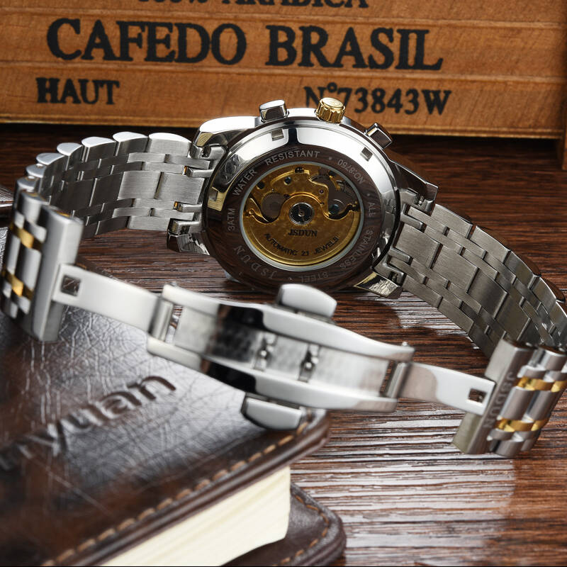 金仕盾(jsdun)男士手表机械表全自动 运动表商务手表 钢带黑色夜光