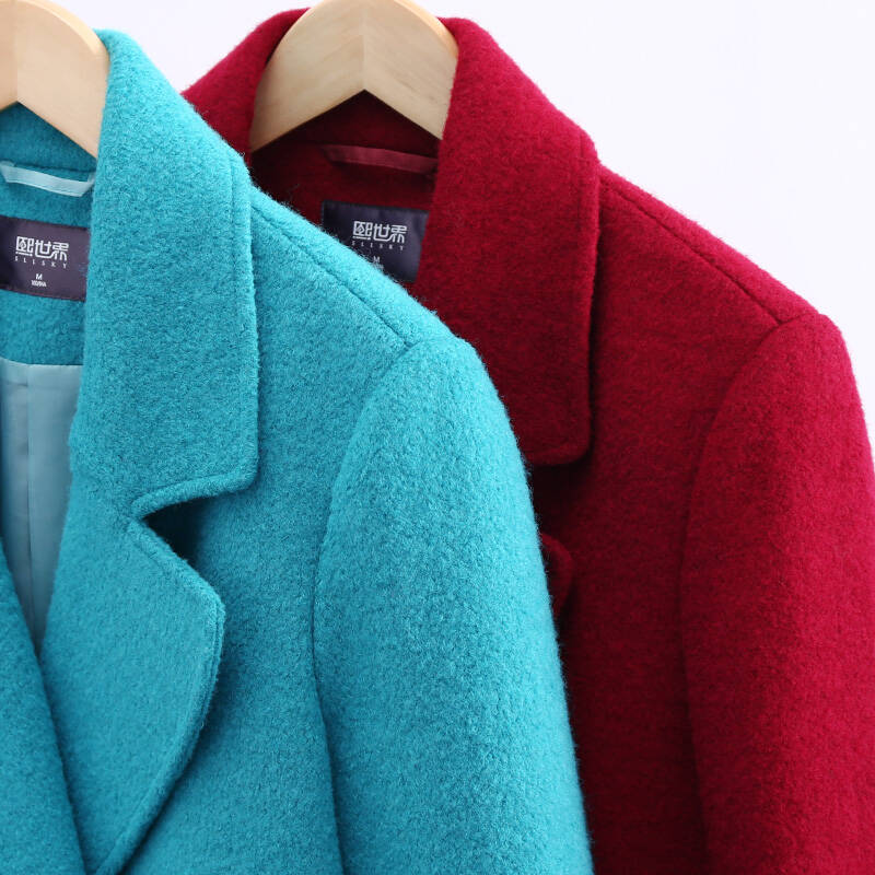 熙世界毛呢大衣女 2016春装新款女装羊毛短款外套184sg420 湖青色 m
