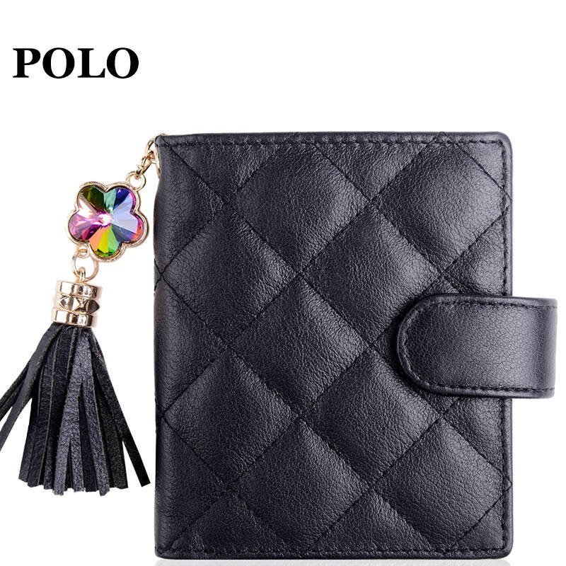 美国polo 女士真皮菱格拉链钱包多卡位零钱卡包070351 黑色
