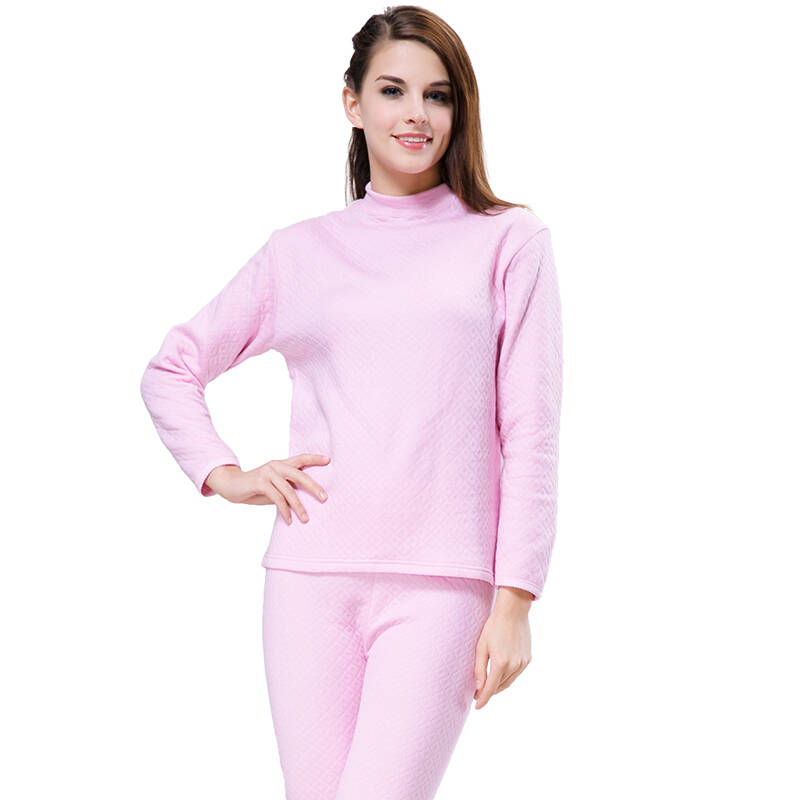 ab 保暖内衣新颖三层半高领男女内衣套装单套 京东配送 粉红(女) xl