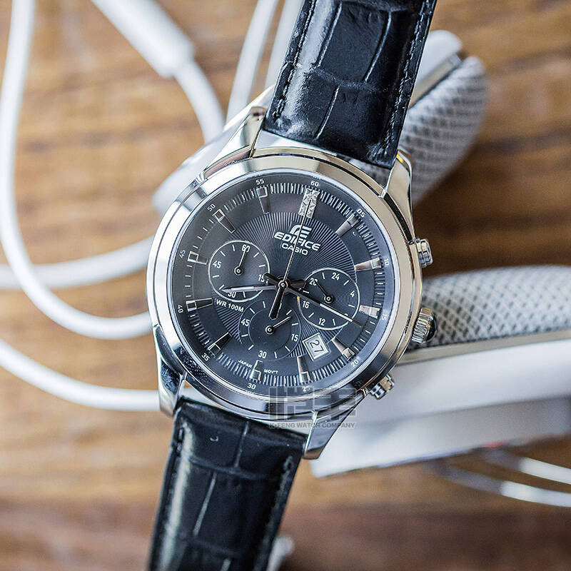 【联保服务】卡西欧(casio)男表三眼男士手表 黑盘皮带efr-517l-1a