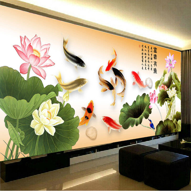 皇室珍品ks十字绣新款客厅富贵有余九鱼图新款大幅 11ct小板棉线185*