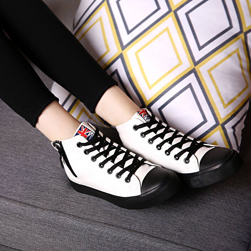 2015秋季新款高帮帆布鞋女韩版潮鞋百搭休闲鞋女平底板鞋学生鞋 黑白