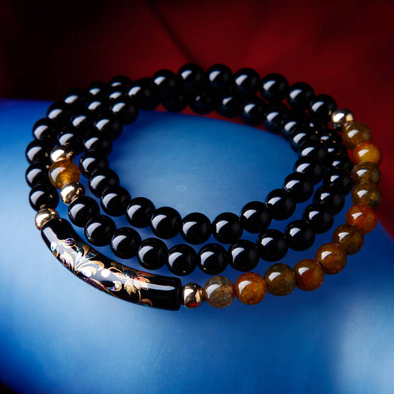 凤凰涅磐原创复古黑玛瑙龙纹石多层手链 送女友情人节礼物