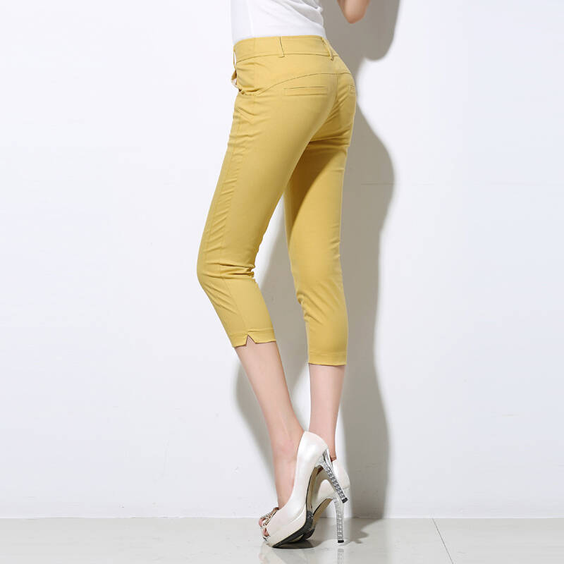 七分裤女夏显瘦休闲裤女韩版修身2014新款女装中裤薄款休闲裤 黄色