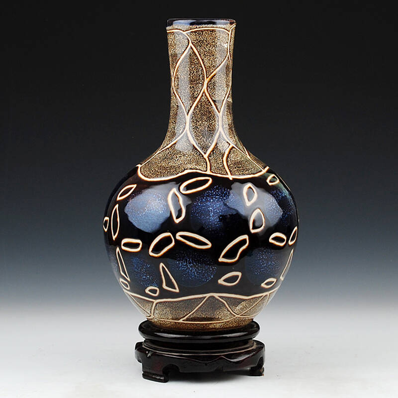 泰浦瓯 景德镇陶瓷 高岭土蓝紫抽象花纹抽象艺术摆设 落地花瓶乔迁