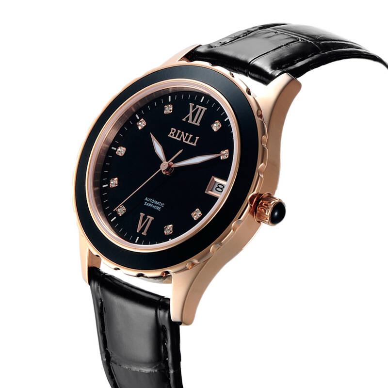 宾利binli手表全自动机械女士手表超薄时尚防水腕表6030 黑色