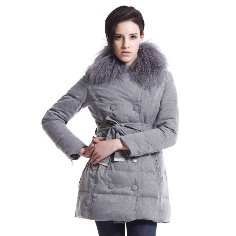 【年中巨促】米尚misun秋冬款女士大气双排扣滩羊毛领羽绒服 最潮滩