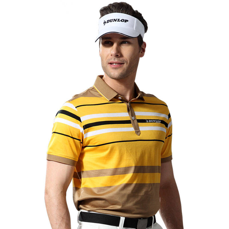 dunlop 高尔夫衣服男士 短袖 golf 夏季t恤polo衫 上衣 黄色条纹 m