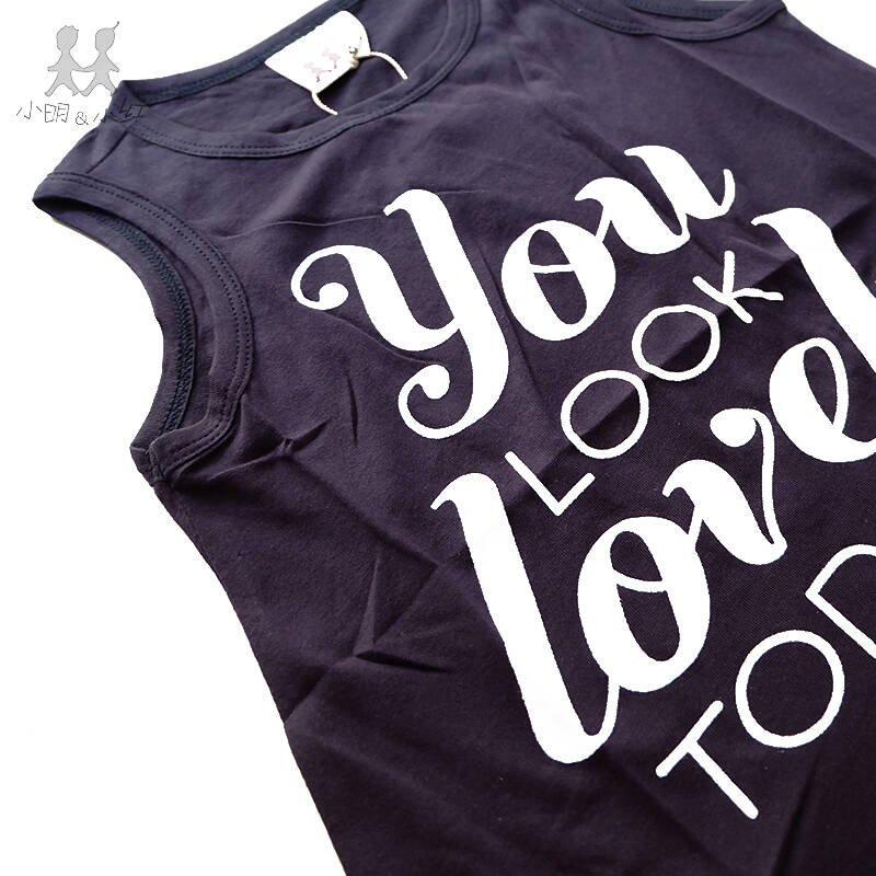 小明和小红(sophiebonne)韩版男女童装炫酷英文背心 夏装上衣 宝蓝色