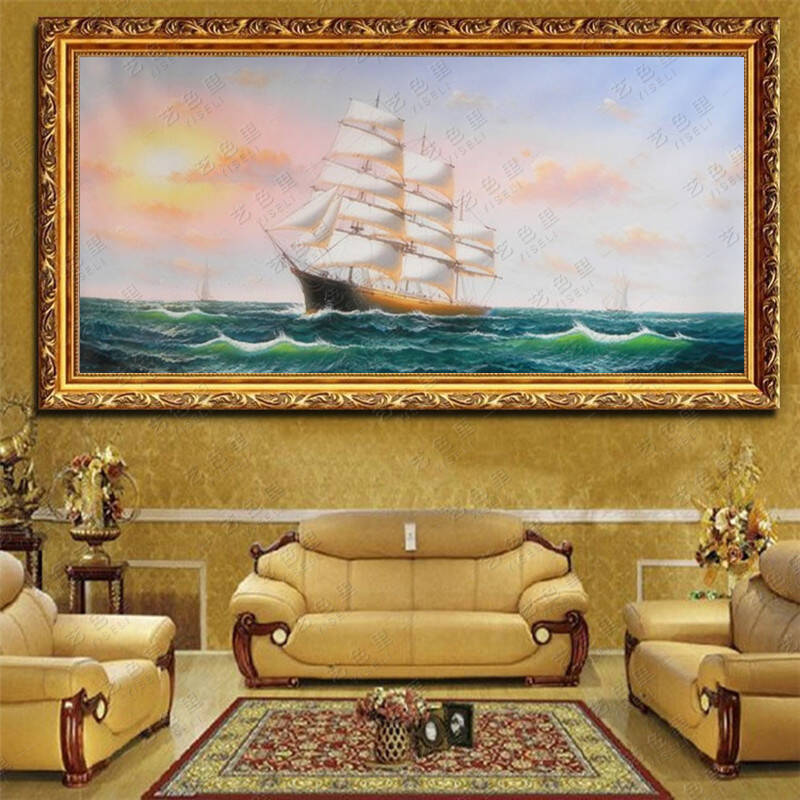 艺色里手绘油画 帆船海景【一帆风顺】 有框画客厅餐厅办公室挂画 1号