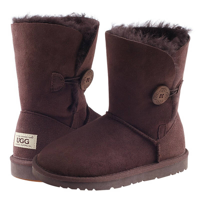 ozwear ugg 女士button boots系列咖啡色羊毛一体中筒钮扣款雪地靴 ob