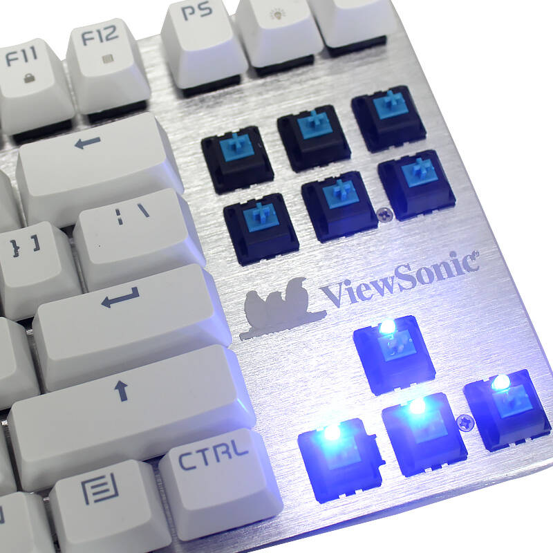 优派(viewsonic)ku520合金版机械键盘 87键8键发光青轴 白银色
