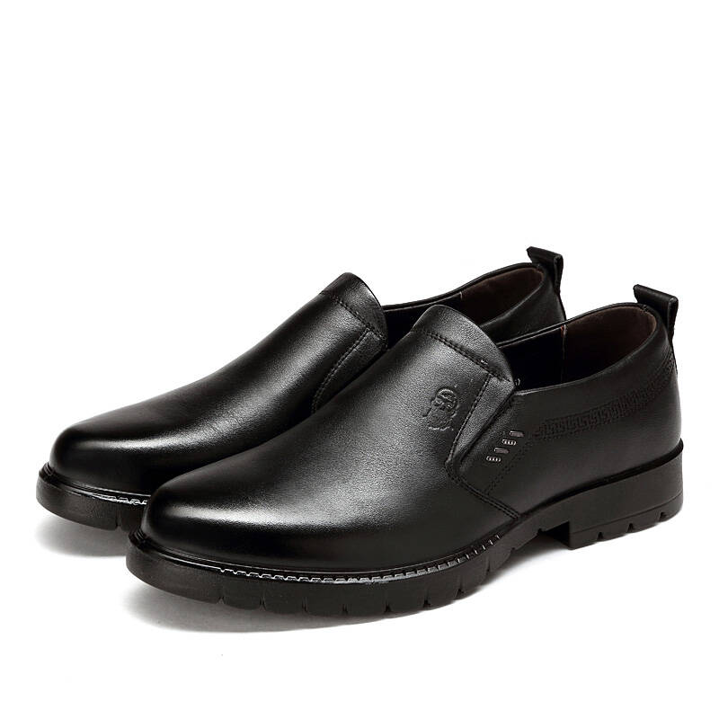 老人头秋季新款时尚商务休闲鞋套脚简约舒适男皮鞋 头层牛皮 320525