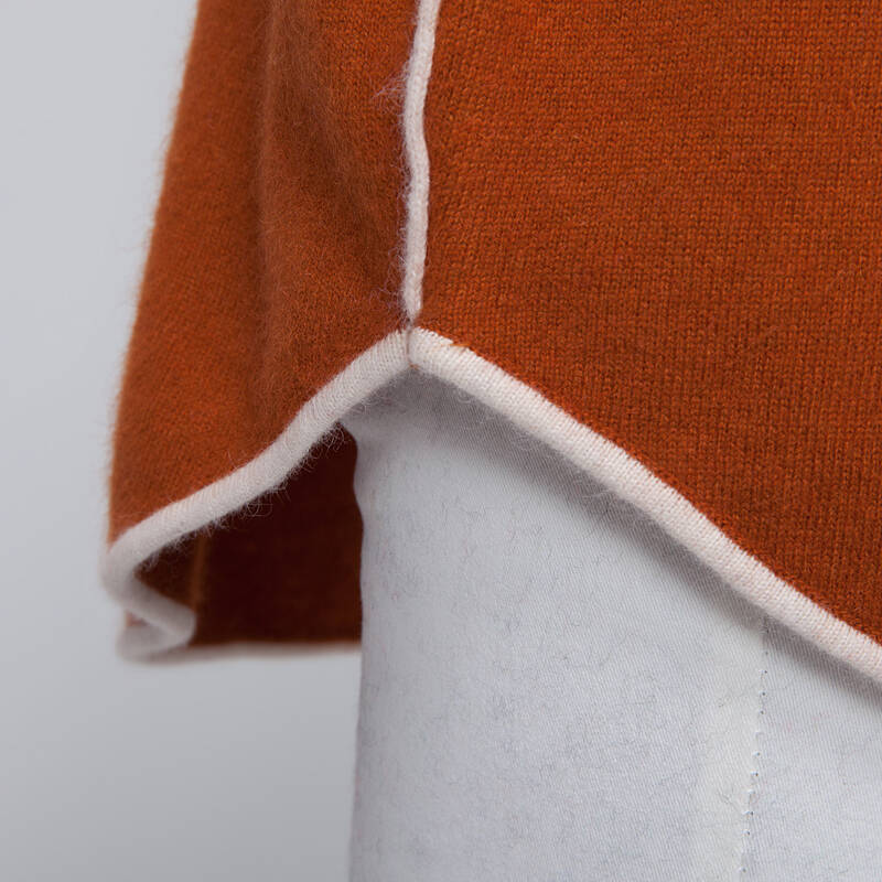 雪芙绒 羊绒衫女士撞色小翻领中长款修身 时尚烫钻木耳边羊毛衫女士