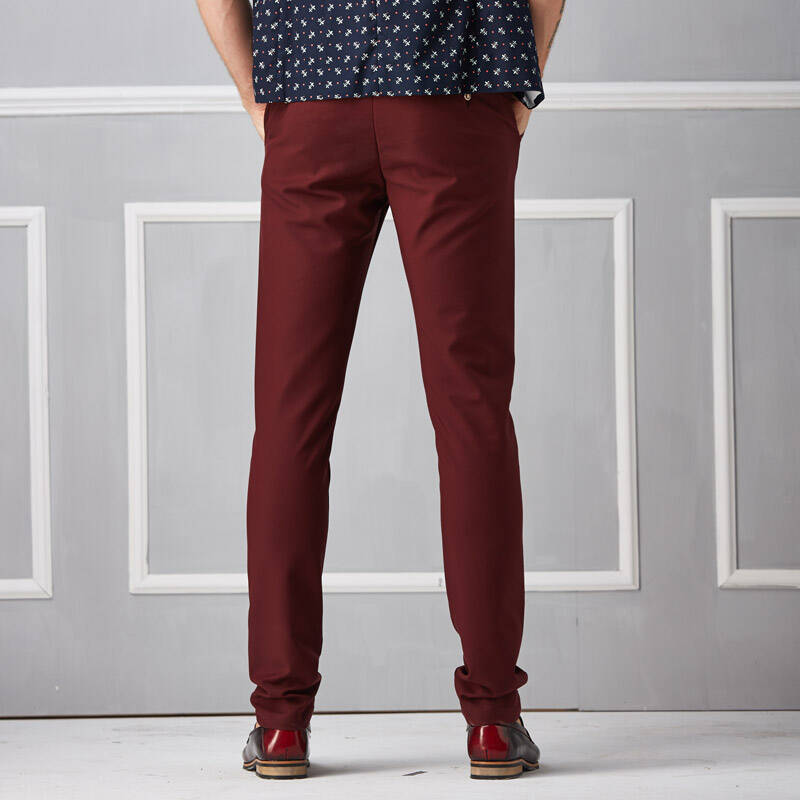 贝瑞颖 秋冬新款休闲裤男韩版小脚裤510202 酒红色 28