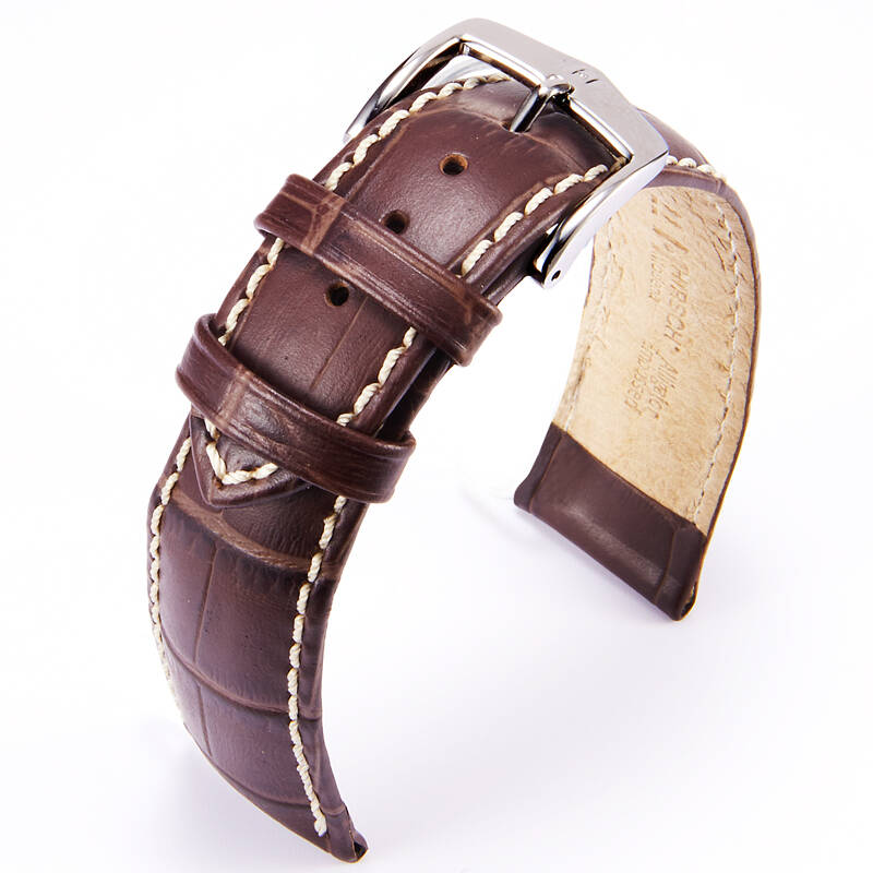 海奕施(hirsch)表带鳄鱼纹意大利小牛皮各品牌男女手表通用表带棕色