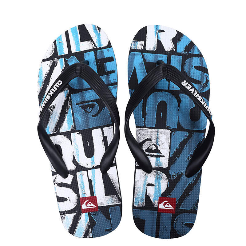 quiksilver拖鞋男款舒适时尚潮英文大印花蓝色生活休闲防滑沙滩防滑人