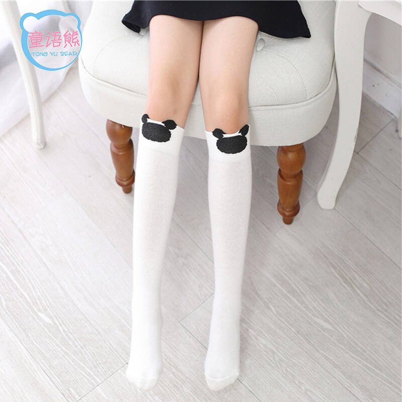 春夏新款女童白色韩版可爱中筒袜棉质立体袜无跟袜儿童袜子 白条纹